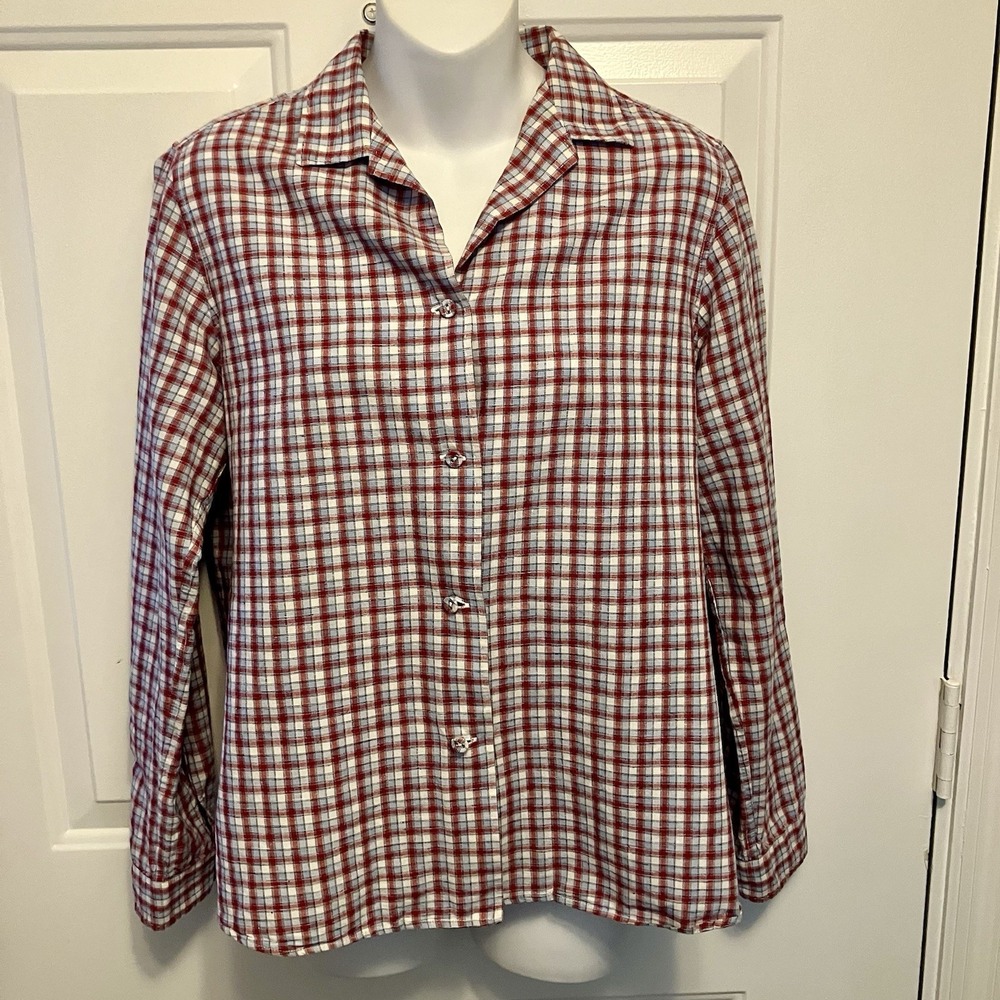 Uniqlo x Ines de la Fressange Medium Plaid Button Up Linen Cotton Women's Shirt